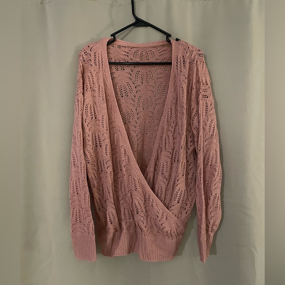 Pale Pink Deep V Neck Plus Size Sweater